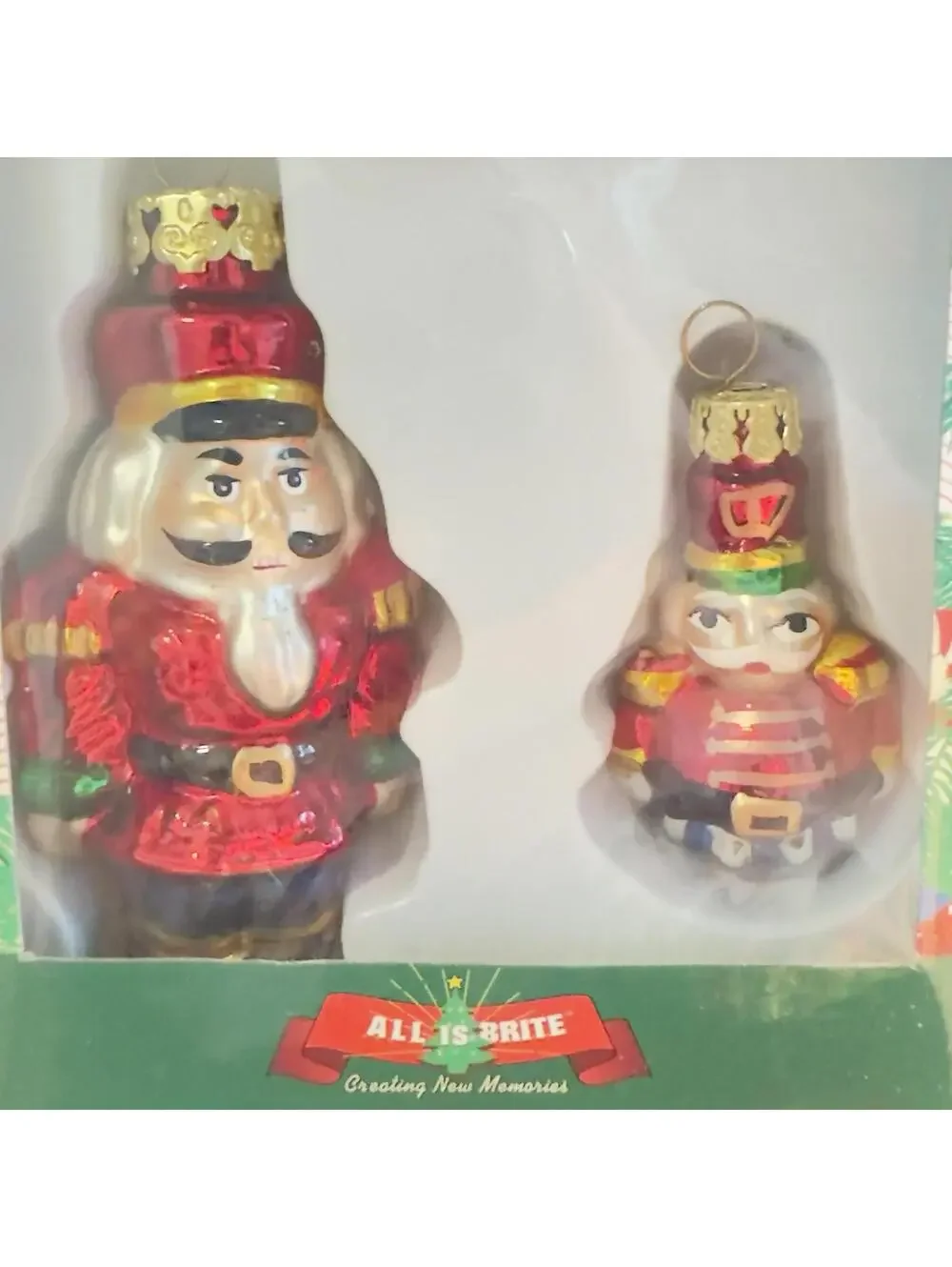 6 Vintage Handpainted‎ Mini Glass Ornaments ALL IS BRITE Penguin Nutcracker Bear